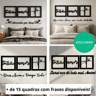 Kit 3 Quadros Decorativos Quarto Amor Fé Gratidão + Frases Variadas Cabeceira Parede Sala MDF em Oferta na Shopee