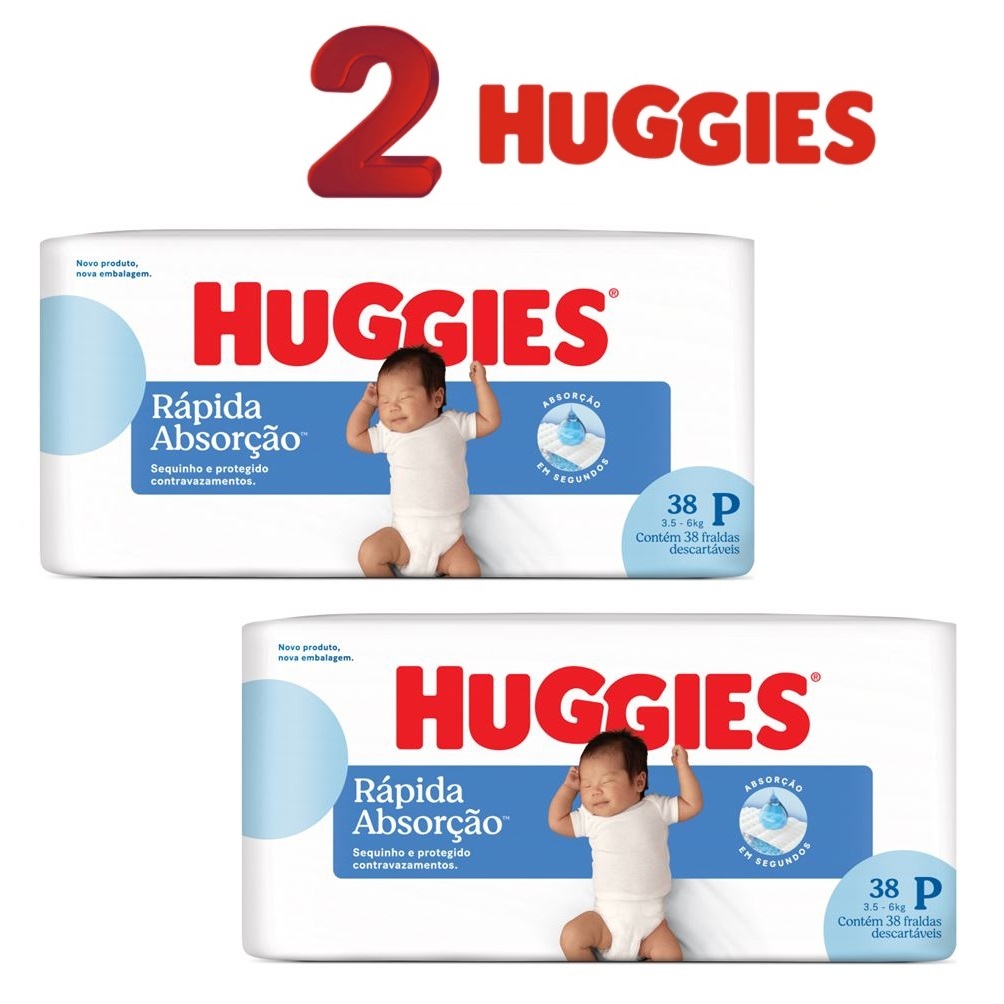 Kit 2 ptes Fralda Huggies P 3,5 a 6kg - 38un cada - 76Total
