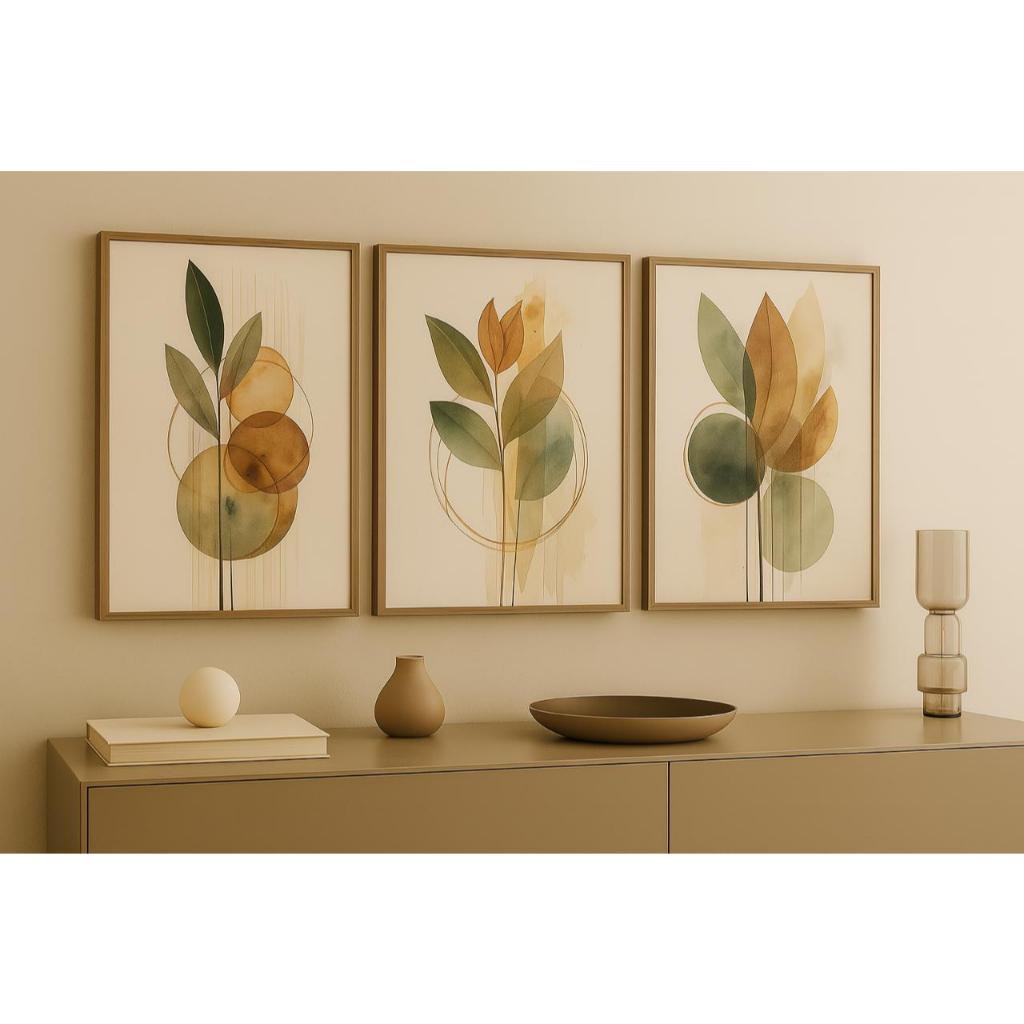 Quadro Decorativo 3 Peças Folhagem Abstrato Neutras Nórdico Minimalista em Oferta na Shopee