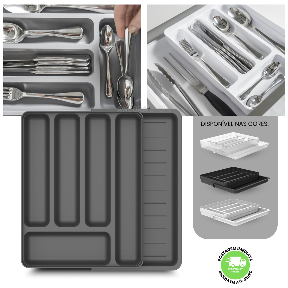 Organizador de Gaveta Porta Talheres Separador de Talher Cozinha Ou Logic com Extensor 36cm x 28cm