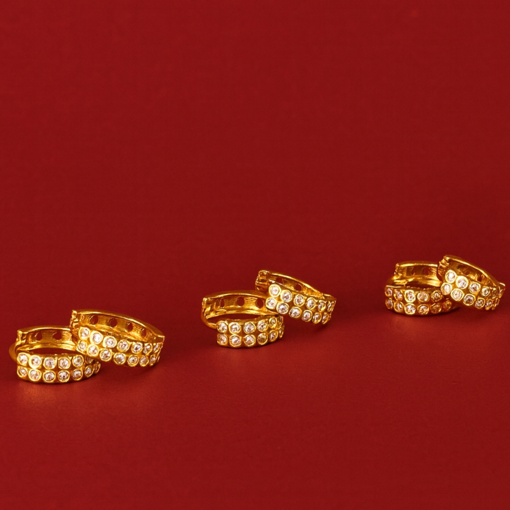 Trio Brincos Argola Cravejado Fileira Dupla Zircônia Redonda Feminino 3 Furos Banho Ouro 18k Prata Acesórios Femininos