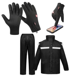Kit Conjunto de Capa De Chuva Com Luva De Frio Com Fitas Refletivas Com Vecro