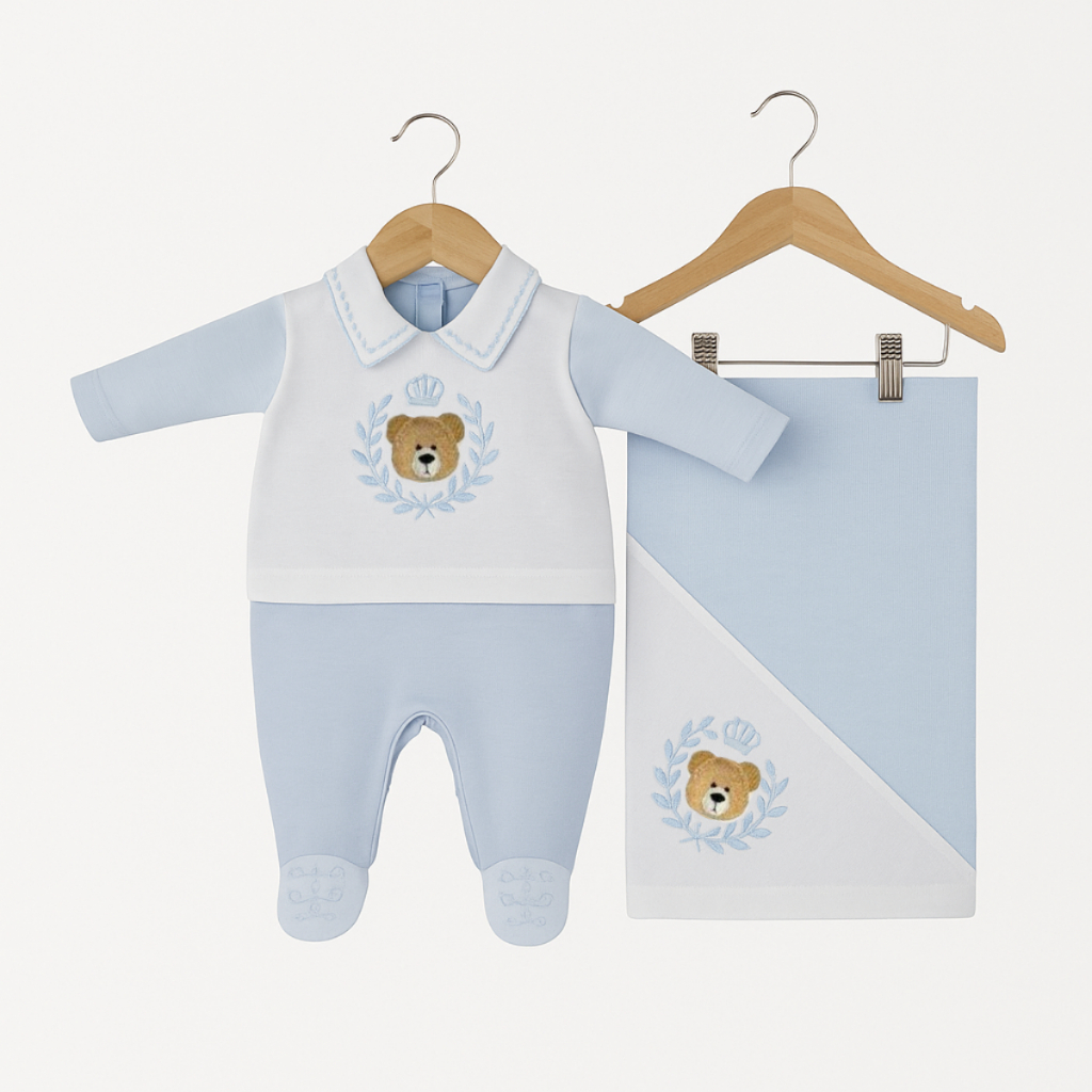 Kit Saída Maternidade Conjunto de Roupa para Bebê Enxoval Infantil 100% Algodão Urso Azul Bebê