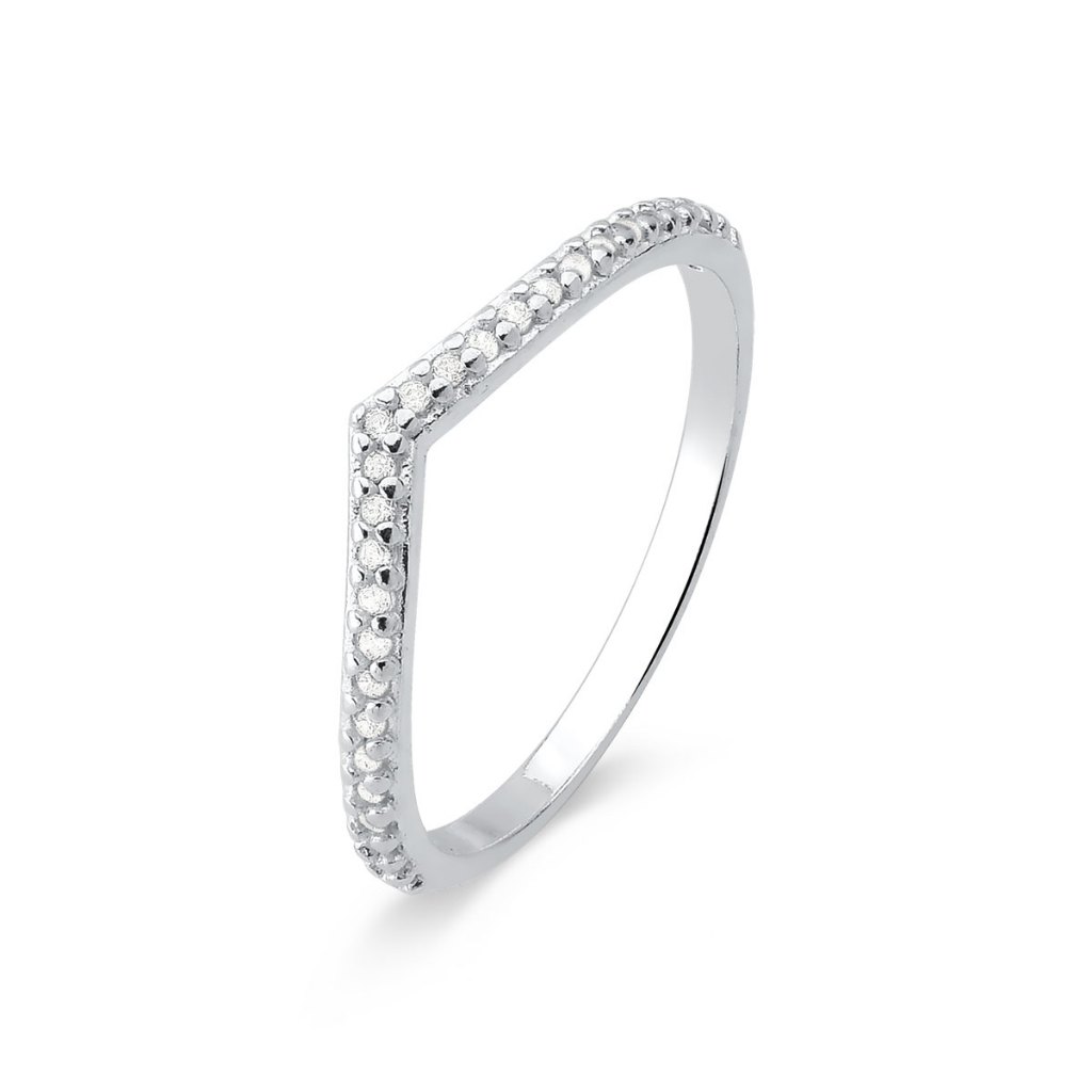 Anel de Prata 925 Formato V com Zircônias Cravejadas em Oferta na Shopee