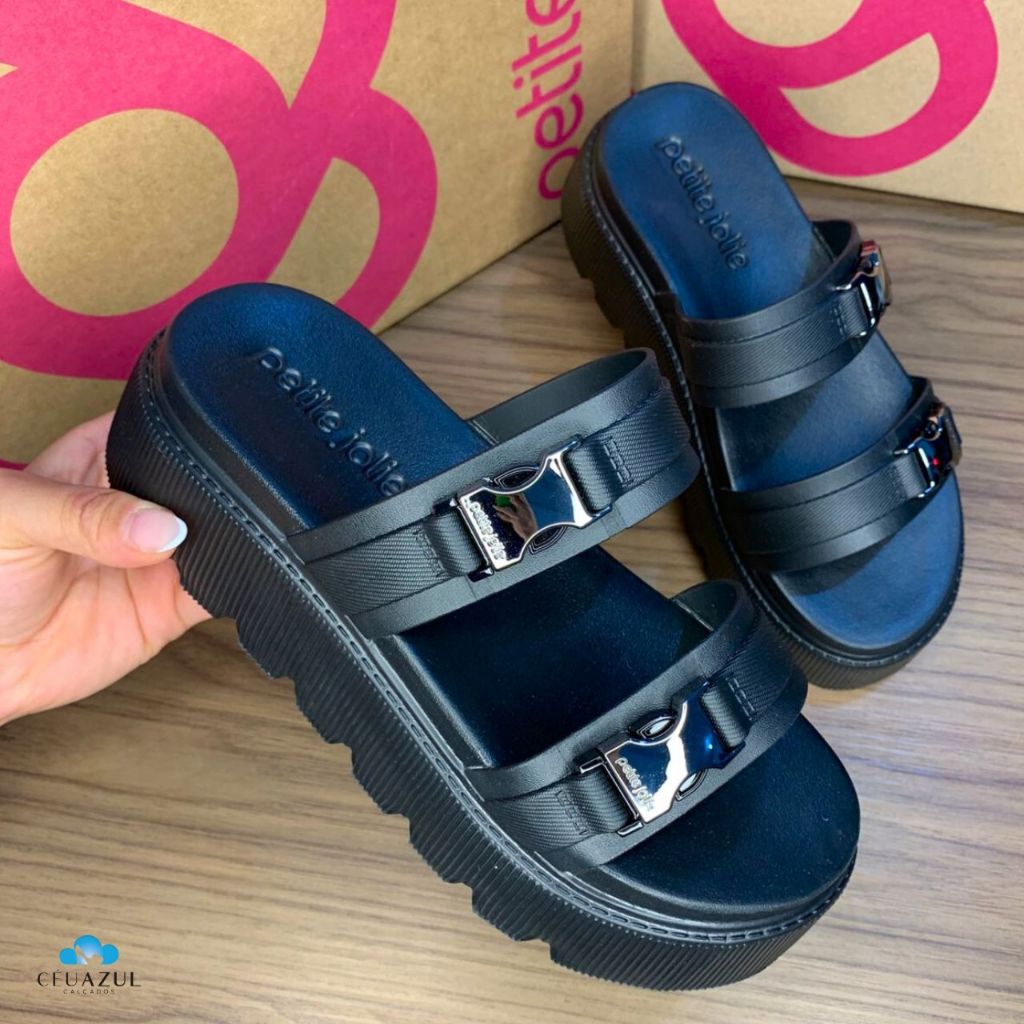 Tamanco Feminino Petite Jolie Plataforma Pulse Tiras Moderno Lançamento em Oferta na Shopee