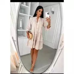 Vestido Bata ísis Chemise Listrado Moda Casual Chic Atemporal Elegante Sofisticada