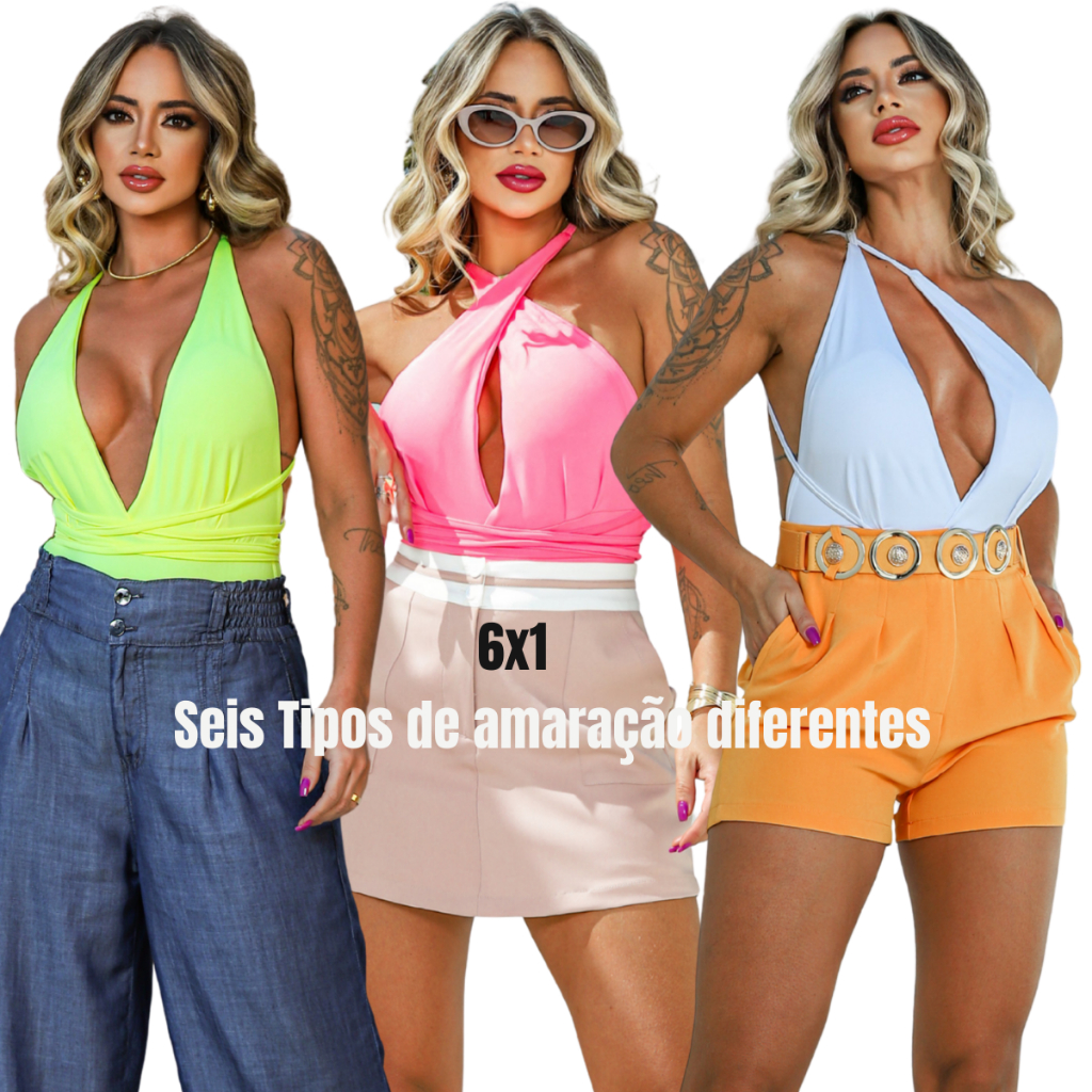 Body Feminino Maiô Decotado Com Bojo Cavado 6 Tipos De Amarração em Oferta na Shopee