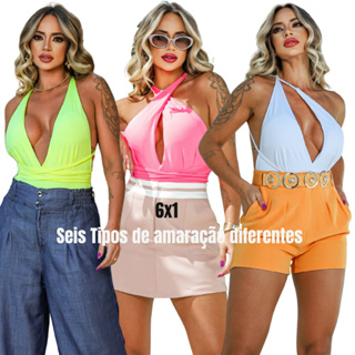 Body Feminino Maiô Decotado Com Bojo Cavado 6 Tipos De Amarração em Oferta na Shopee