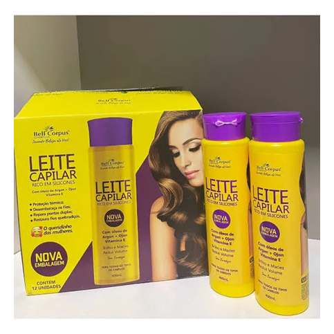 Kit 12 Leite Siliconizado com Oleos de Argan Bell Corpus (Finalizador, leave in, Creme para Pentear)