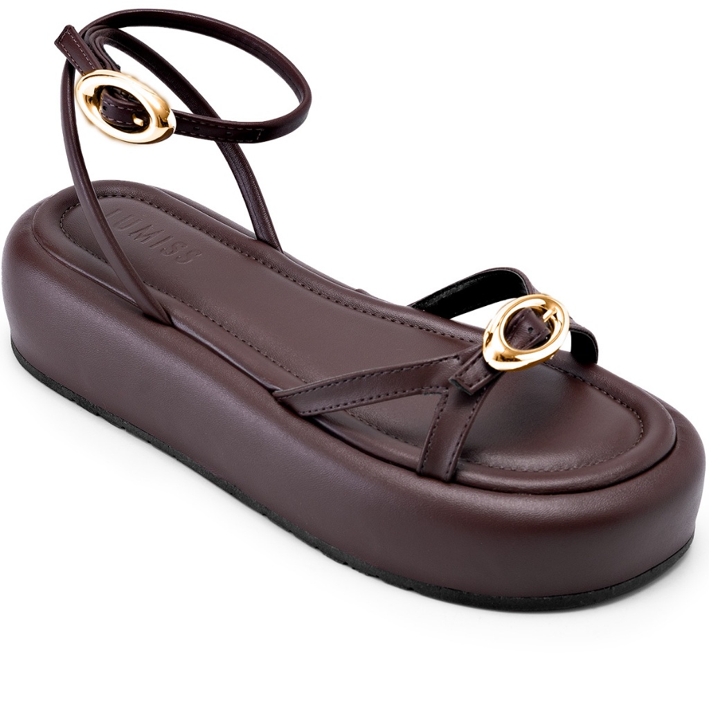 Sandália Feminina Lumiss Flatform Tiras Finas Fivela Oval Dourada Confortável Ma
