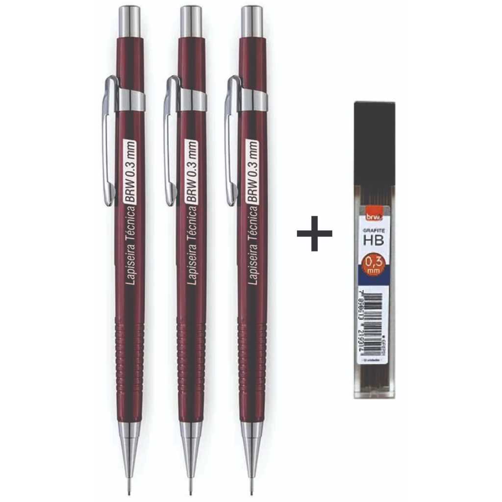 Lapiseira Técnica 0.3mm Brw kit com 03 unidades + tubo com Mina, Material Escolar, Escritório