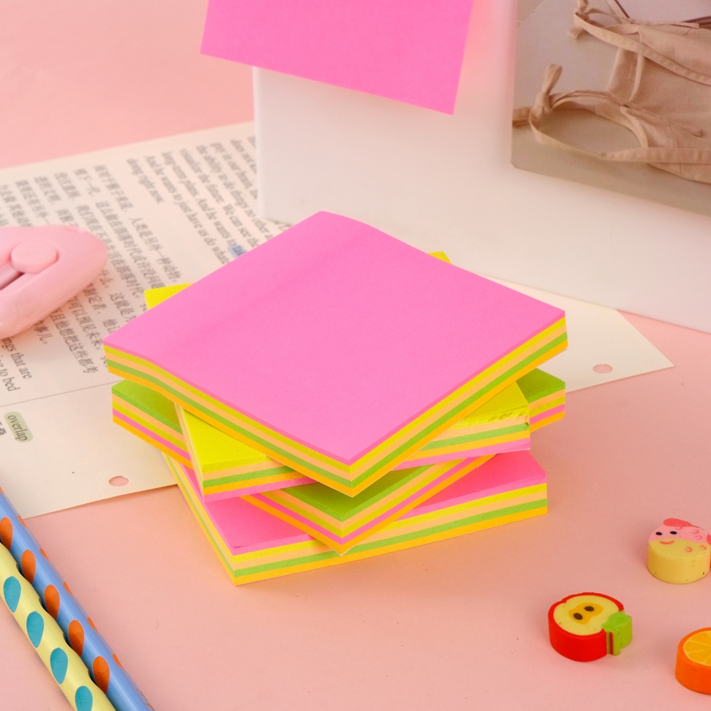 Bloco de Notas Stick Notes Auto-Adesivo 76x76mm 100 Folhas Coloridas Neon
