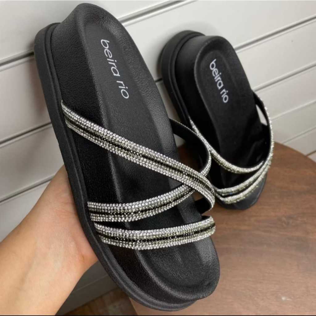 TAMANCO SALTO ANABELA FLET FORM MACIO COM TIRA EM STRASS em Oferta na Shopee