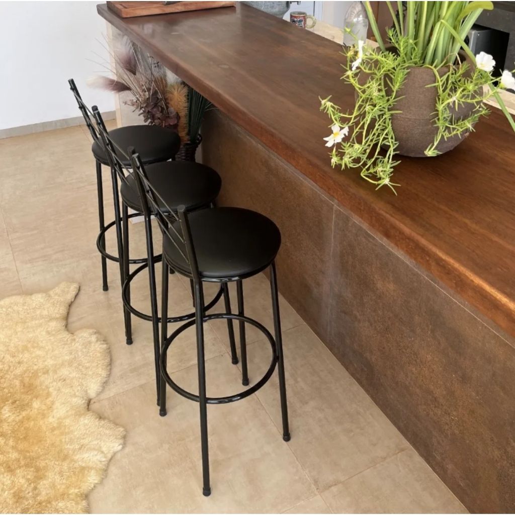Kit 2 Banquetas Bistrô Altas Estofadas com Encosto Estrutura em Aço Reforçado para Cozinha Americana, Bar e Área Gourmet