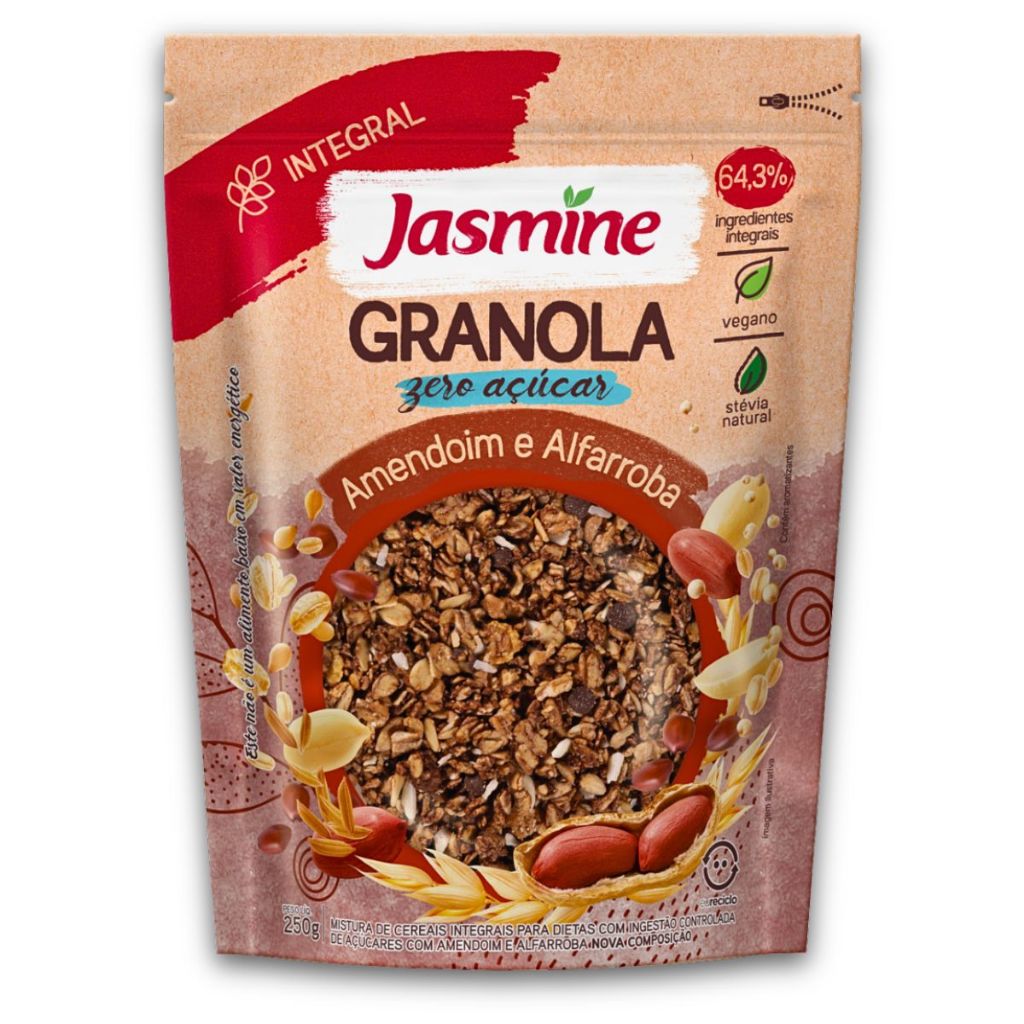 Granola 250G Amendoim E Alfarroba Zero Açúcar Jasmine em Oferta na Shopee