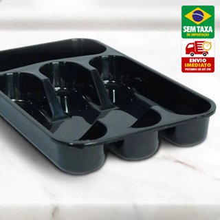 Kit 2 Porta Talheres de Plástico Preto 4 Divisórias Organizador de Gavetas Cozinha 29,5cm em Oferta na Shopee