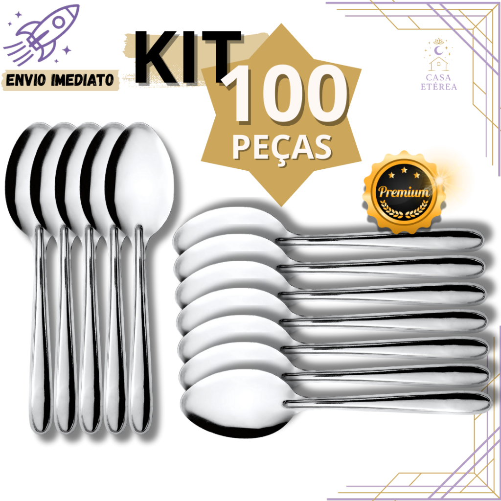 Kit 100 Colheres de Sobremesa de Inox para Café Chá e Uso Diário para Cozinha de Casa e Restaurante em Oferta na Shopee