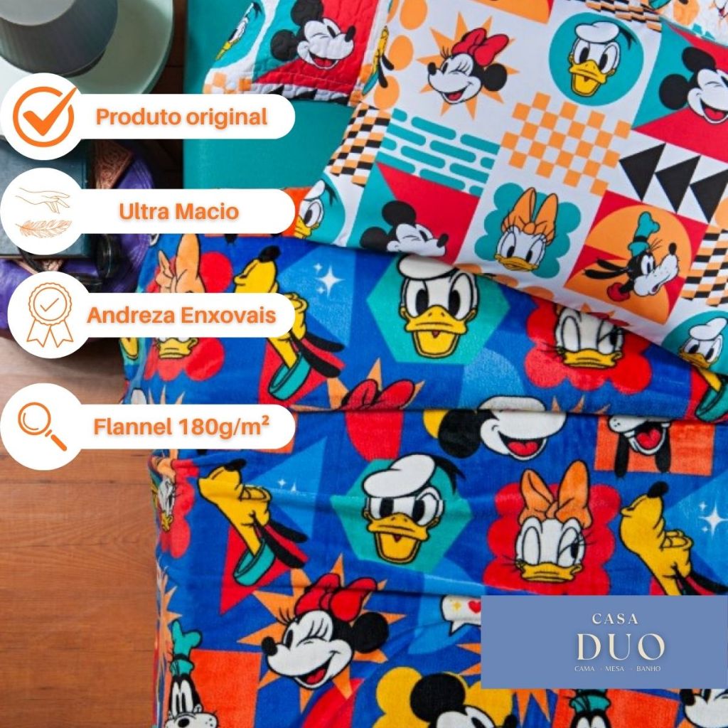 Manta Coberta Infantil Solteiro Mickey Princesas Stitch Carros Flannel 180g Disney  Andreza Enxovais