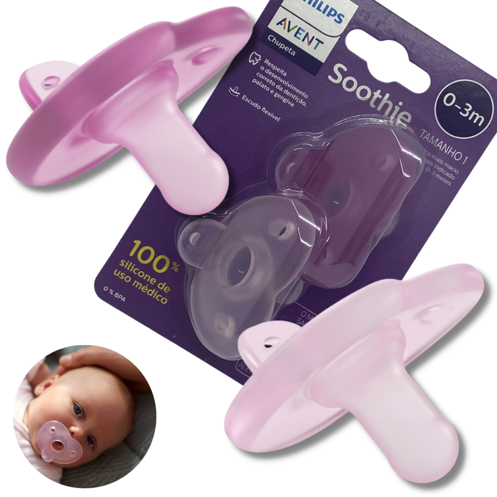 Chupeta Avent Soothie Silicone Rosa Menina 0 A 3 Meses Recém Nascido
