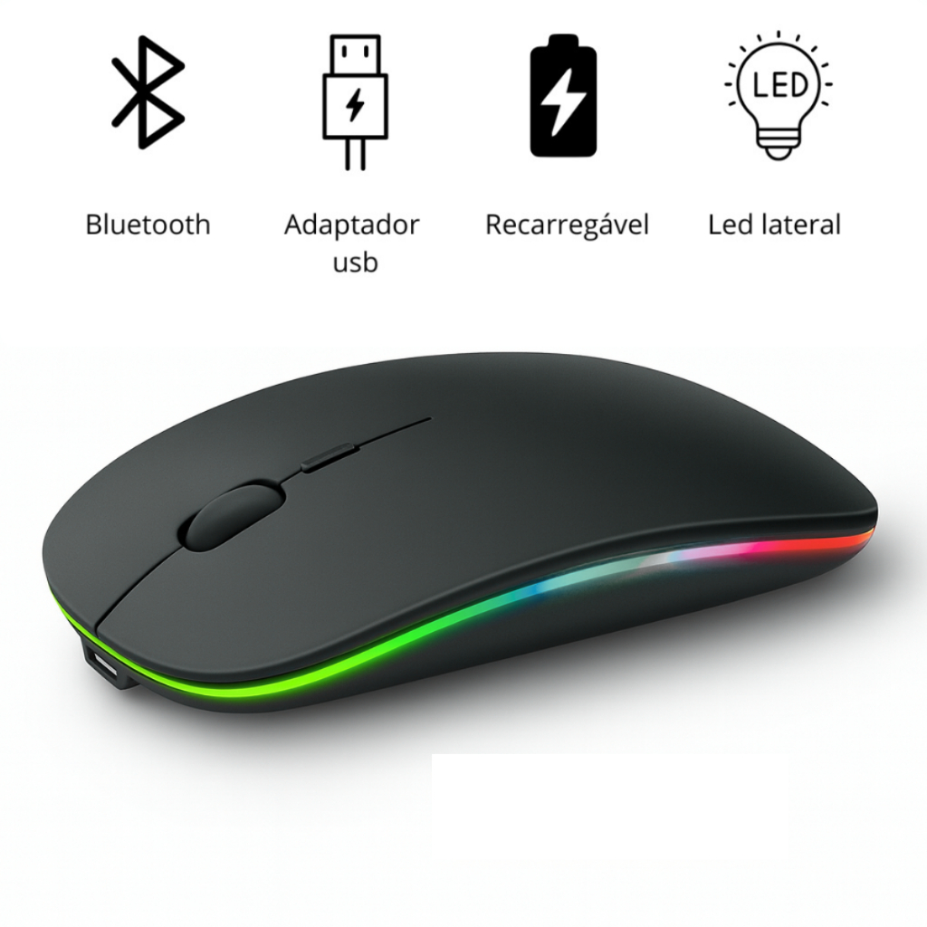 Mouse Sem Fio Bluetooth Portátil Recarregavel Bateria Silencioso Notebook Computador Tablet