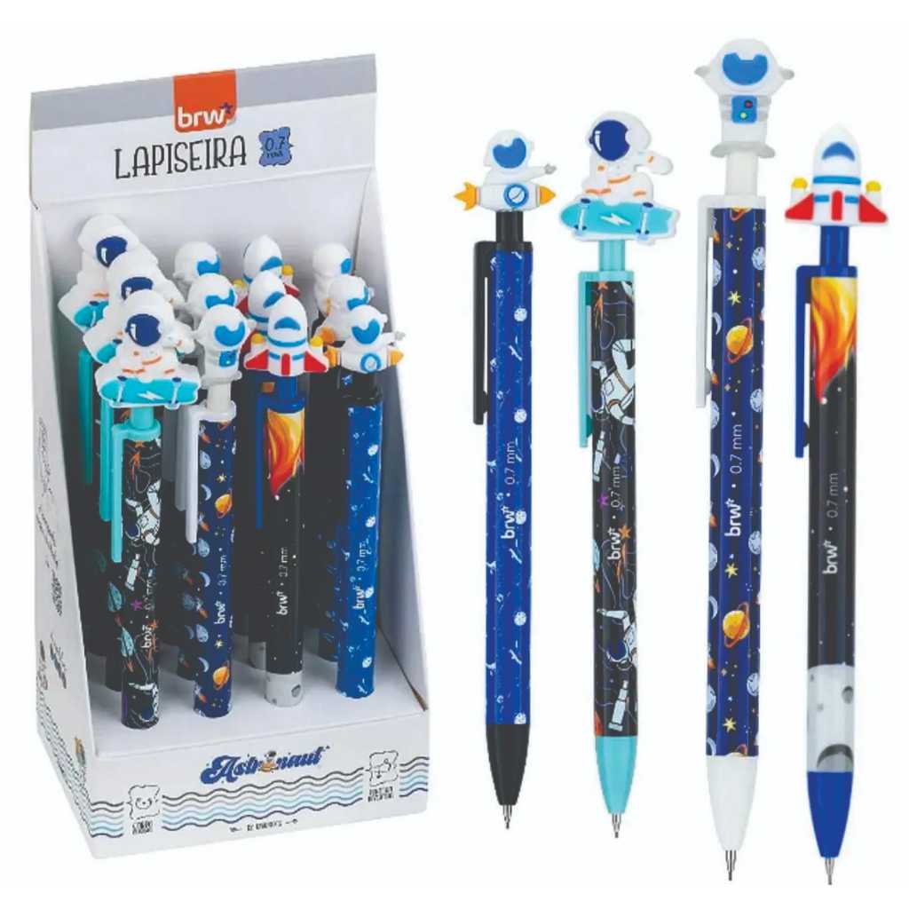 Lapiseira Plástica Divertida 0,7mm - BRW Astronauta - 4 unidades Material Escolar Escritório