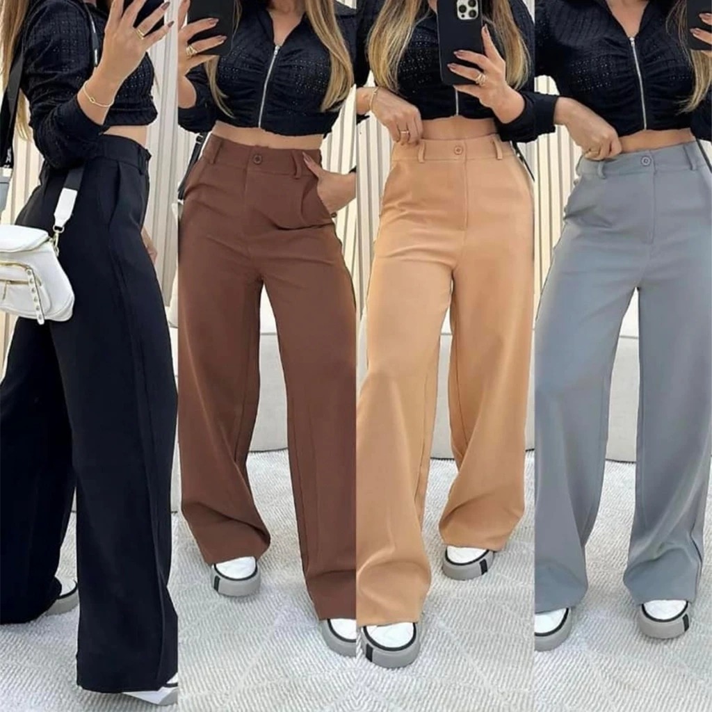 Calça Pantalona Alfaiataria Feminina Premium Cintura Alta Com Bolso PROMOÇÃO