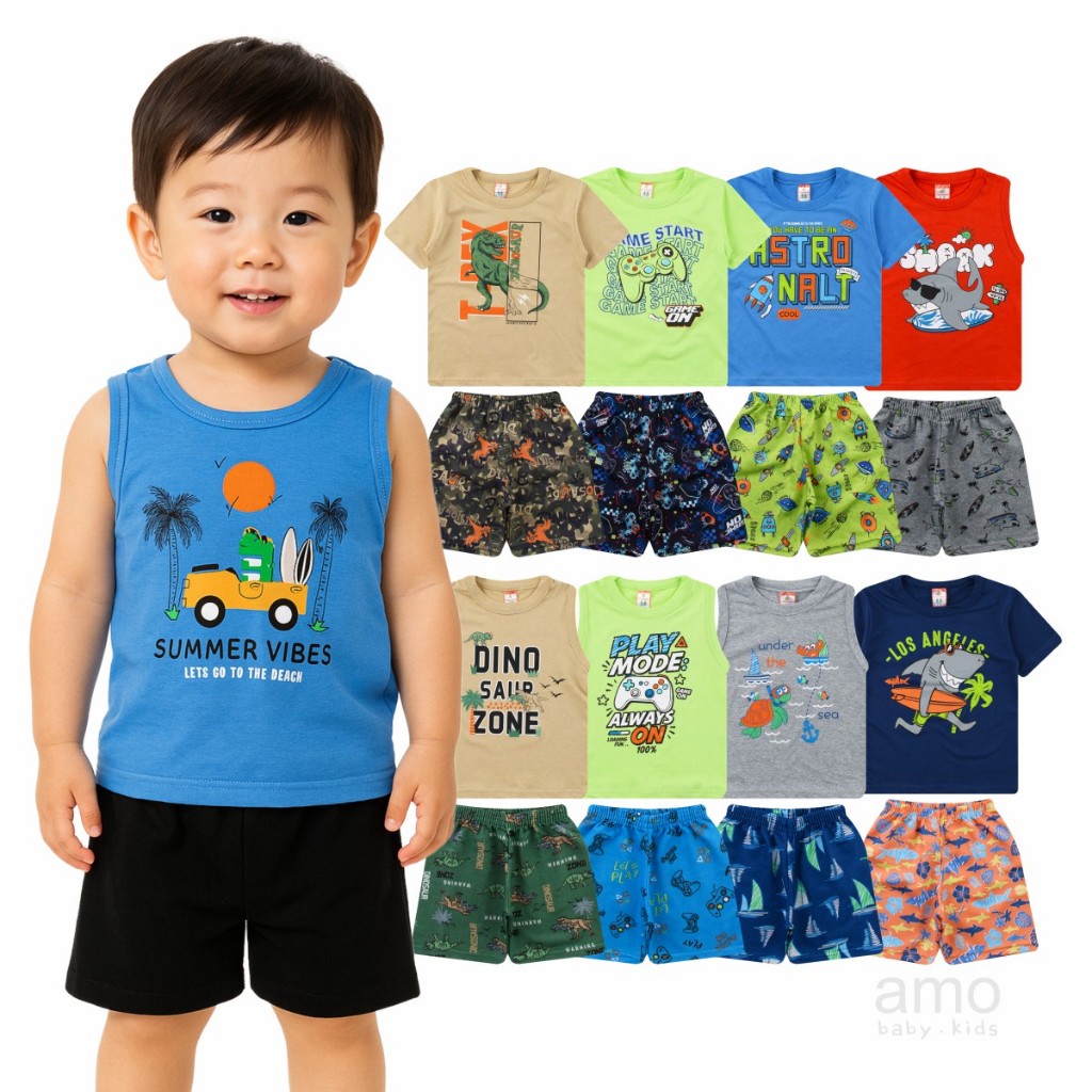 Conjunto Infantil Roupa Menino Camiseta Bermuda Conjunto Sortido Verão Moda Bebê 1 Conjunto 2 Peças