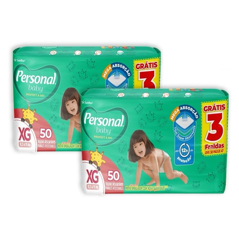 Kit 2ptes Fralda Personal Baby XG 50un cada - Total 100un HIPER