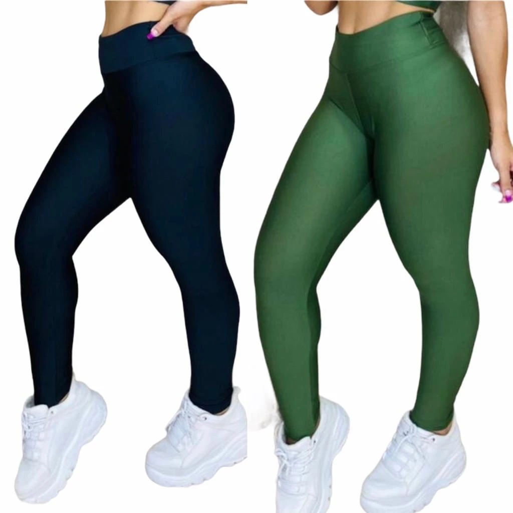 Kit 2 Calças Leg Suplex Feminina Fitness CALCA LEGGING ACADEMIA FITNESS ZERO TRANSPARENCIA ACADEMIA