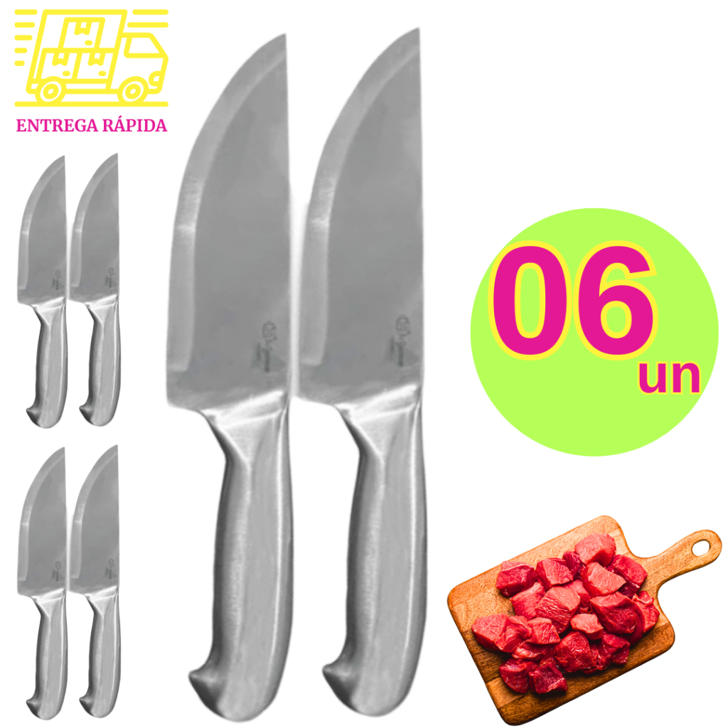 Kit Faca de Cortar Aço Inox Profissional Master Chef Cozinha Carne Churrasco Gourmet para Buffet