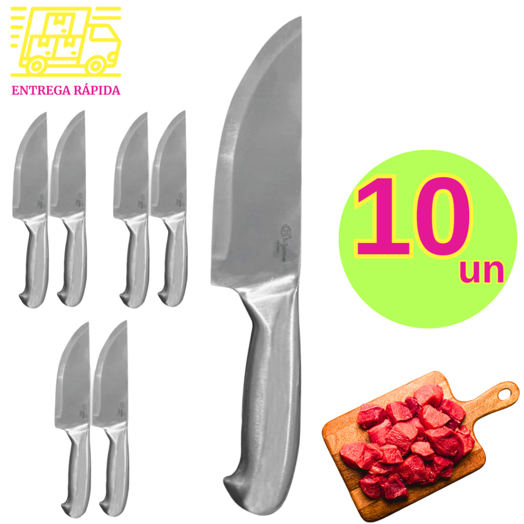 Kit 10 Facas de Cortar Carne Aço Inox Profissional Master Chef Cozinha Churrasco Gourmet