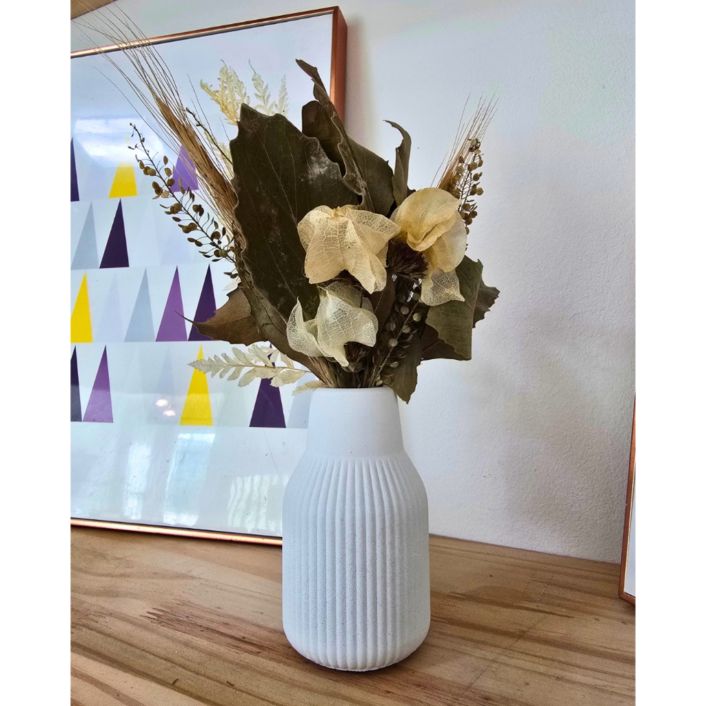 Arranjo De Flores Secas Decorativo Vaso Garrafa Retrô Listras — imagem 2 de 2