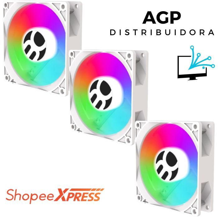 Kit 1,2 ou 3 Fans RGB Branco Conector Molex Ventoinha para PC Gamer Cooler para Gabinete