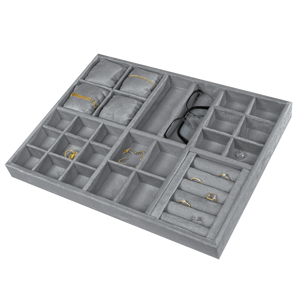 Bandeja Porta Joias Gaveta 40x30cm Mdf Veludo Suede Organizador Bijuteria Óculos Relógios Reluzart