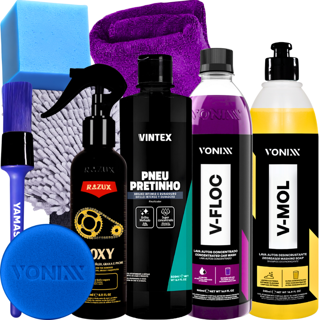 Kit Produto para Lavar Moto Shampoo Desengraxante Pretinho Limpador de Corrente Vonixx Kit Produto para Lavar Moto Shampoo Desengraxante Pretinho Limpador de Corrente Vonixx