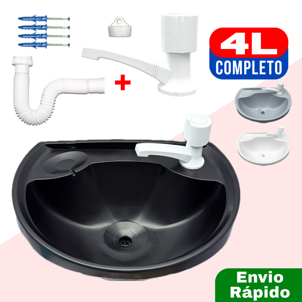 Pia para Banheiro Cuba Lavabo Lavatório com Ralo e Kit de Instalação Plástico