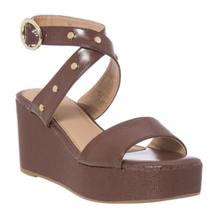 Sandália Feminina Anabela Plataforma Salto Médio Juta Espadrille Tiras Tachas Fivela Conforto Estilo