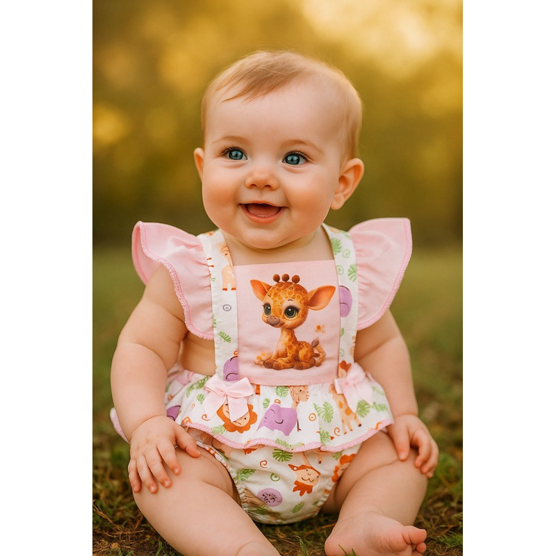 Romper Jardineira Safari Animais Mesversario fazendinha Girafinha Girafa em Oferta na Shopee