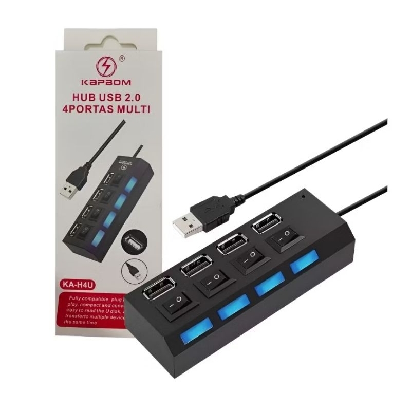 Hub Cabo Usb 2.0 Extensão 4 Portas High-tech Speed HD Pen Drive Kapbom