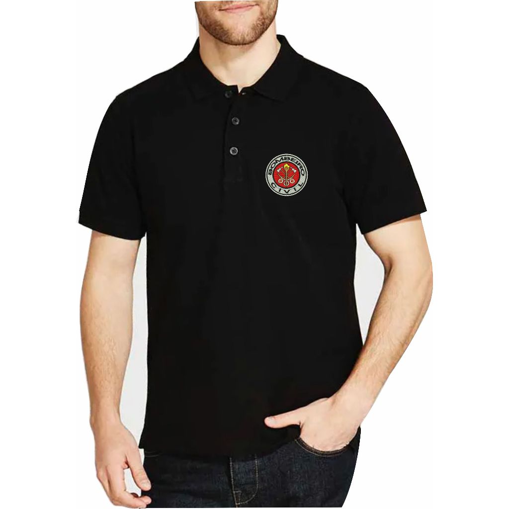 Camisa Polo Brasão Bombeiro Bordada- Preto e Cinza
