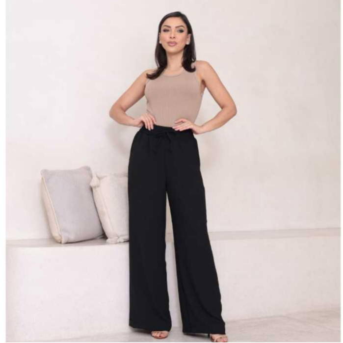 Calça Pantalona Feminina Tecido Duna – Cintura Alta, com Bolsos | Elegante, Não Amassa, P ao GG