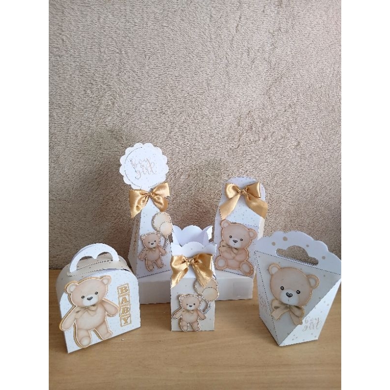Kit festa Chá revelação 10 und-Lembrancinhas personalizadas- urso bege-caixinhas personalizadas -Papelaria personalizada
