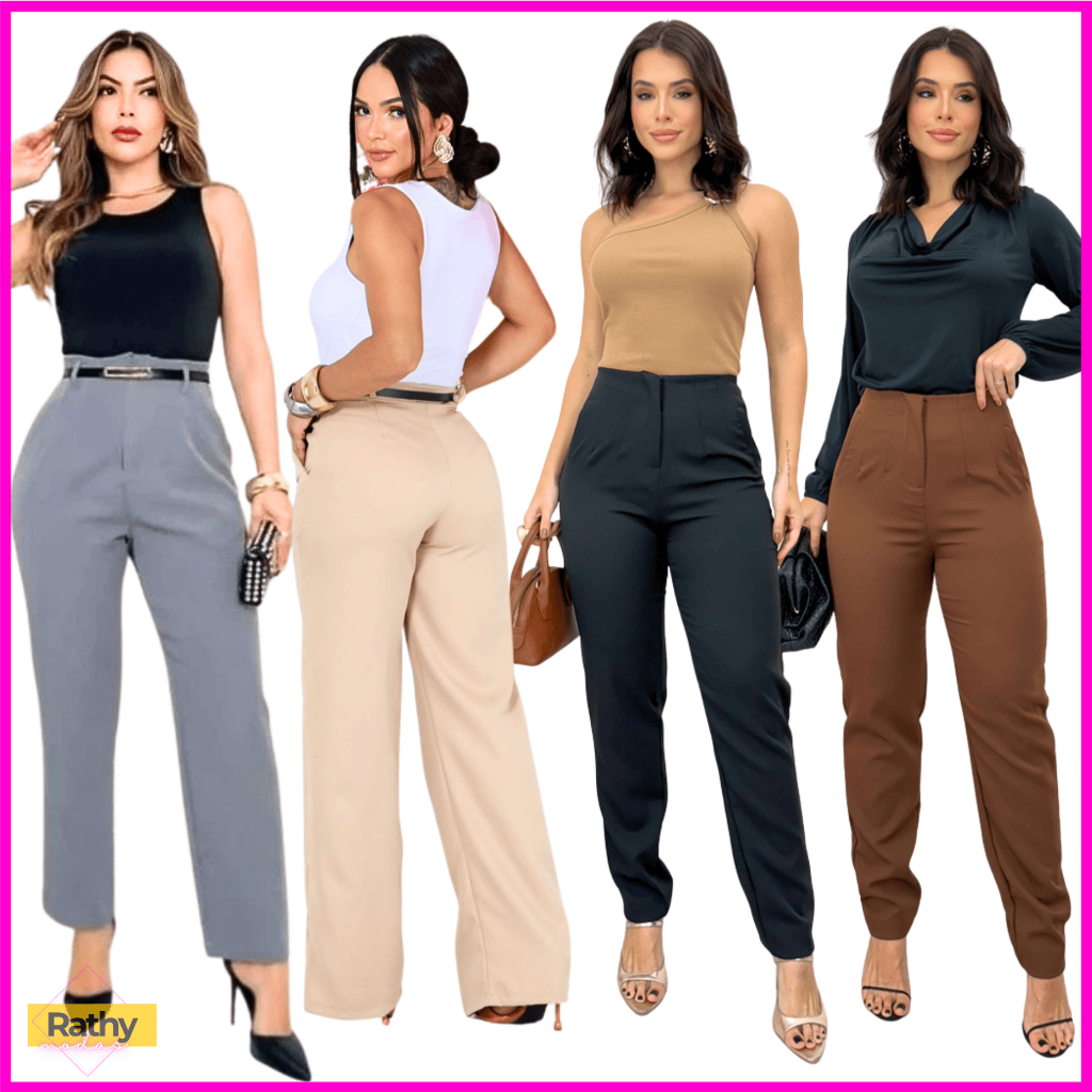 Calça Feminina Alfaiataria Cintura Alta Com Zíper Na Lateral Acompanha Cinto DIRETO DE FABRICA