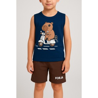 Conjunto Capivara regata verão menino personagem herói infantil 100% algodão em Oferta na Shopee