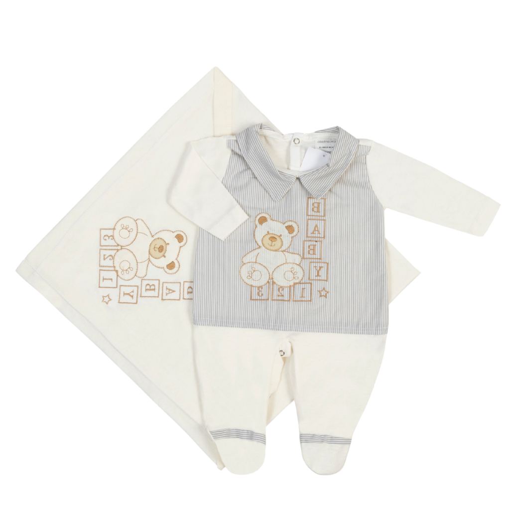 Kit Saída de Maternidade Enxoval Infantil Conjunto de Roupa para Bebê Urso Baby 100 % Algodão Palha