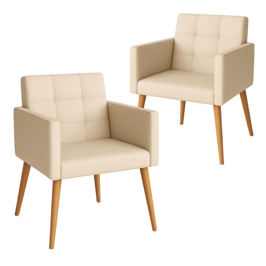 Jogo de 2 Poltronas Confortável para Mesa de Jantar Resistente Sala de Jantar Pés de Madeira