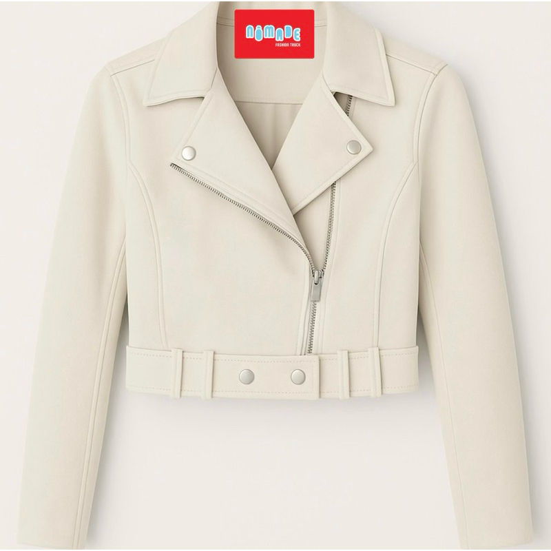 Jaqueta premium em suede com zíper e botões em Oferta na Shopee