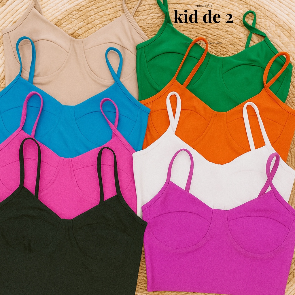 Kit 2 Cropped Regata Feminino Poliamida Sem Bojo Meia Taça Top Suplex Retro Cropped Crop Cropeed