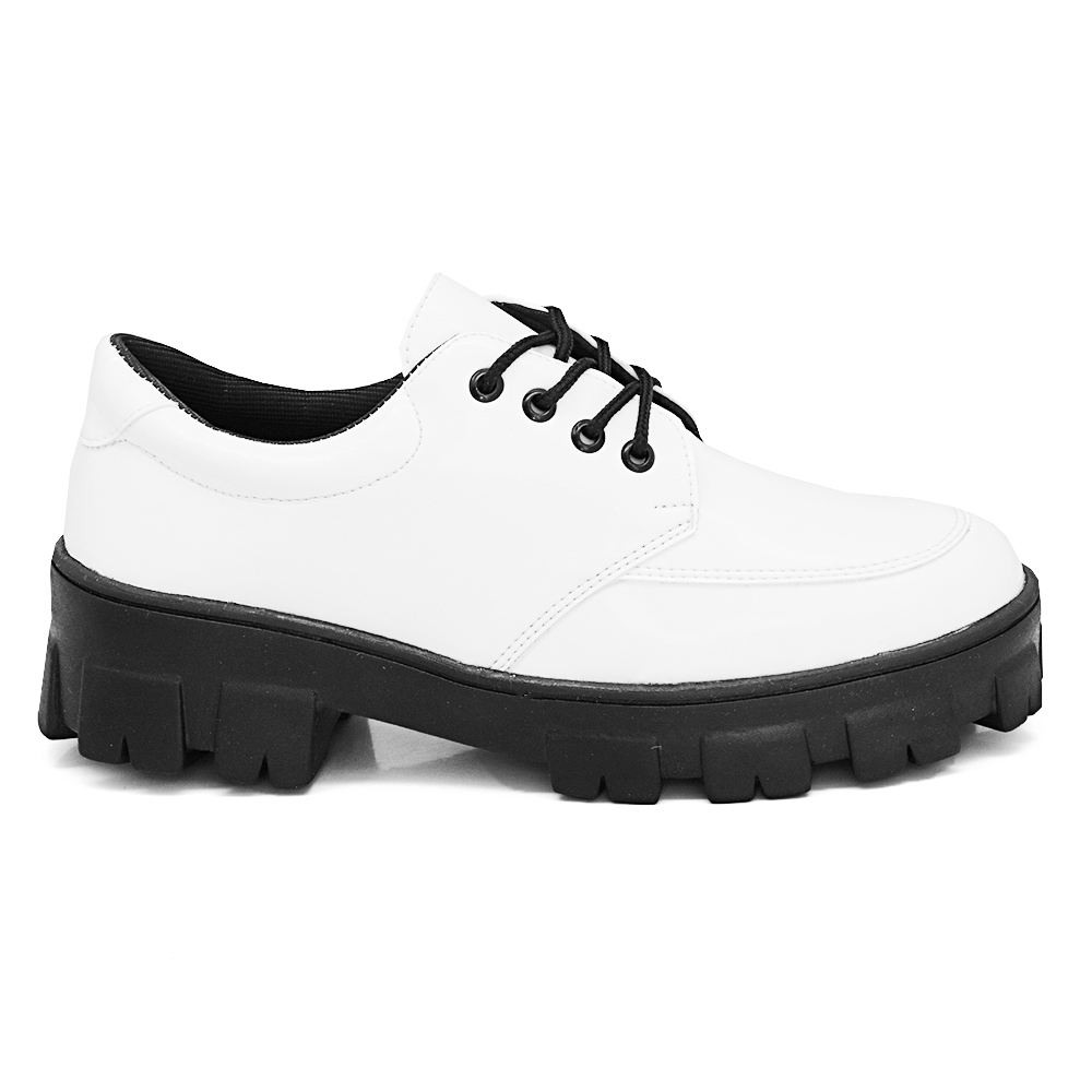 Mocassim Oxford Feminino Tratorado Branco  Casual Blogueira Chunky Confortável