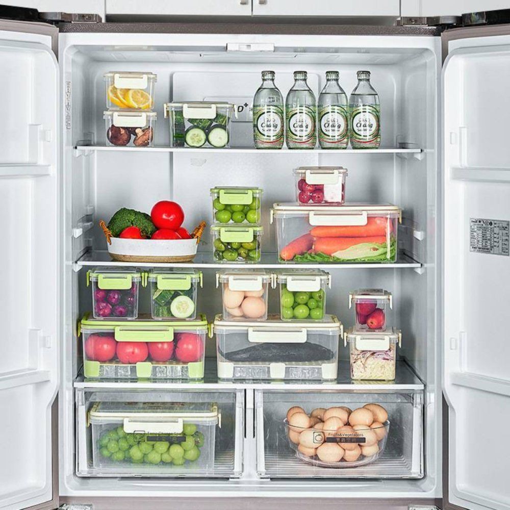 Kit 5 Potes Herméticos c/Tampa Cesto Organizador geladeira legumes verduras frutas carnes multiuso